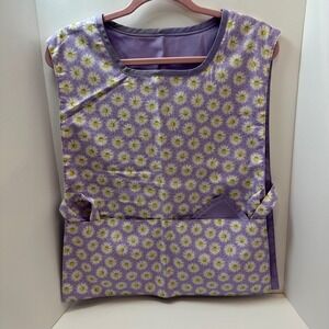 Vintage Purple Daisy Floral Tabard Apron Smock Side Tie Two Pocket Smock NWOT